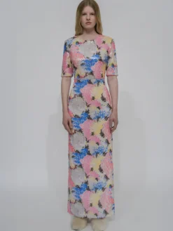 SHORT SLEEVE T-SHIRT GOWN - PAINTED FLORAL SEQUIN
