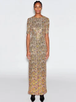 SHORT SLEEVE T-SHIRT GOWN - SEQUIN CROSS STITCH MESH