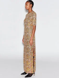 SHORT SLEEVE T-SHIRT GOWN - SEQUIN CROSS STITCH MESH