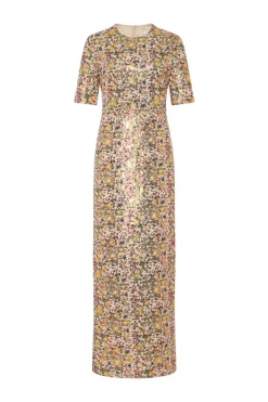 SHORT SLEEVE T-SHIRT GOWN - SEQUIN CROSS STITCH MESH