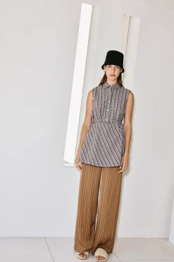 SLEEVELESS ASYMMETRIC APRON SHIRT - PLAID SHIRTING