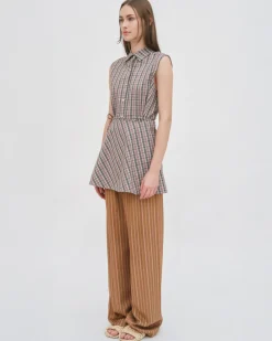SLEEVELESS ASYMMETRIC APRON SHIRT - PLAID SHIRTING