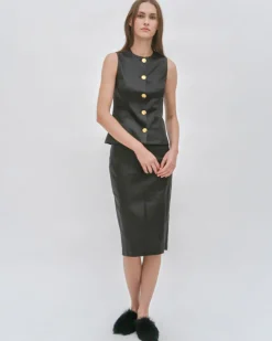 SLEEVELESS BUTTON FRONT TOP  - STRETCH PLONGE