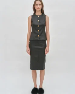 SLEEVELESS BUTTON FRONT TOP  - STRETCH PLONGE