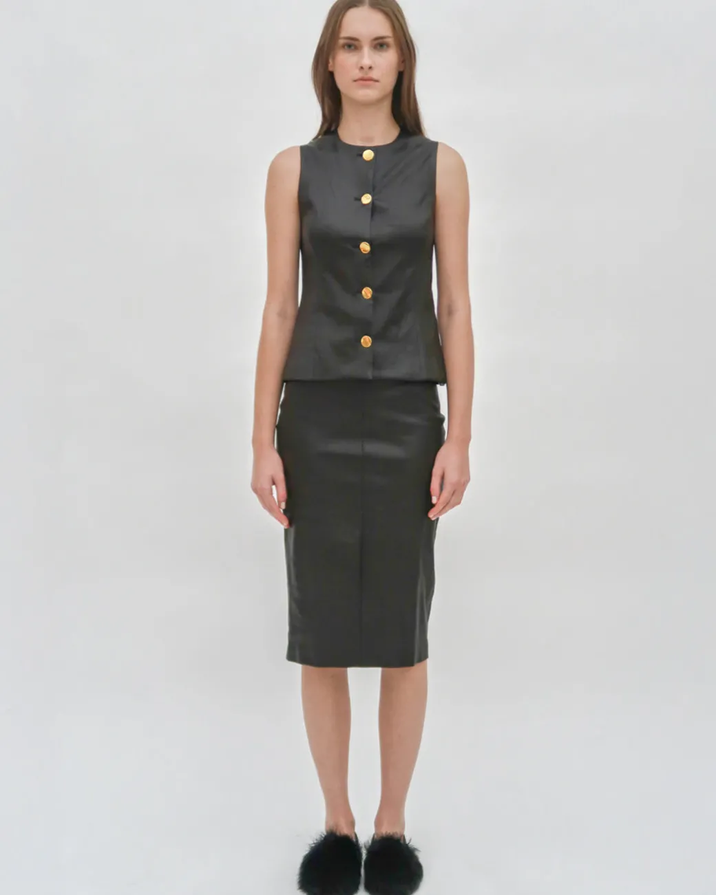 SLEEVELESS BUTTON FRONT TOP - STRETCH PLONGE