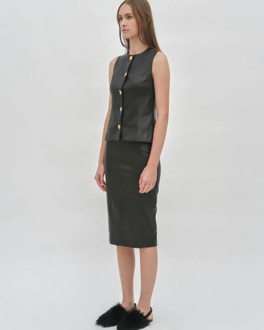 SLEEVELESS BUTTON FRONT TOP - STRETCH PLONGE