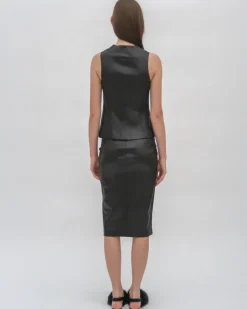 SLEEVELESS BUTTON FRONT TOP - STRETCH PLONGE
