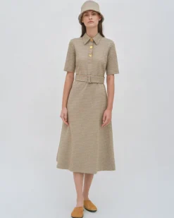 SS BELTED SHIRTDRESS - HOUNDSTOOTH PLAID