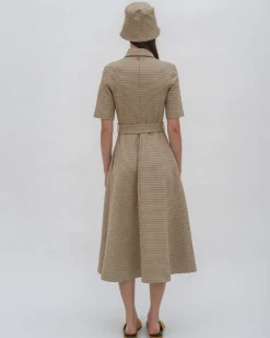 SS BELTED SHIRTDRESS - HOUNDSTOOTH PLAID