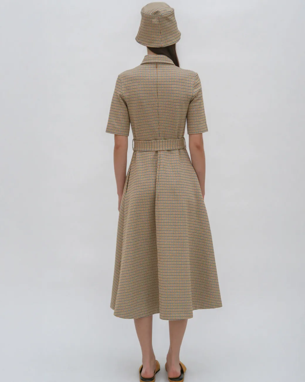 SS BELTED SHIRTDRESS - HOUNDSTOOTH PLAID