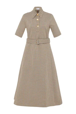 SS BELTED SHIRTDRESS - HOUNDSTOOTH PLAID