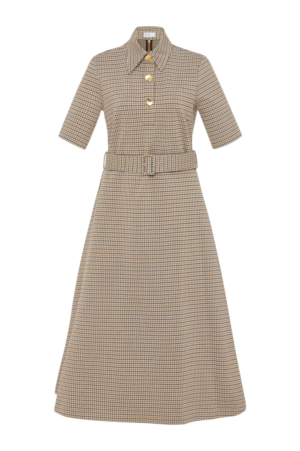 SS BELTED SHIRTDRESS - HOUNDSTOOTH PLAID