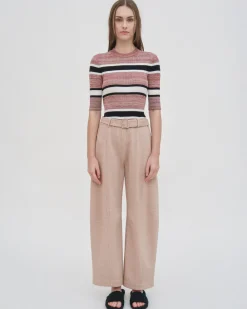 STRIPED CROPPED SLEEVE SWEATER
