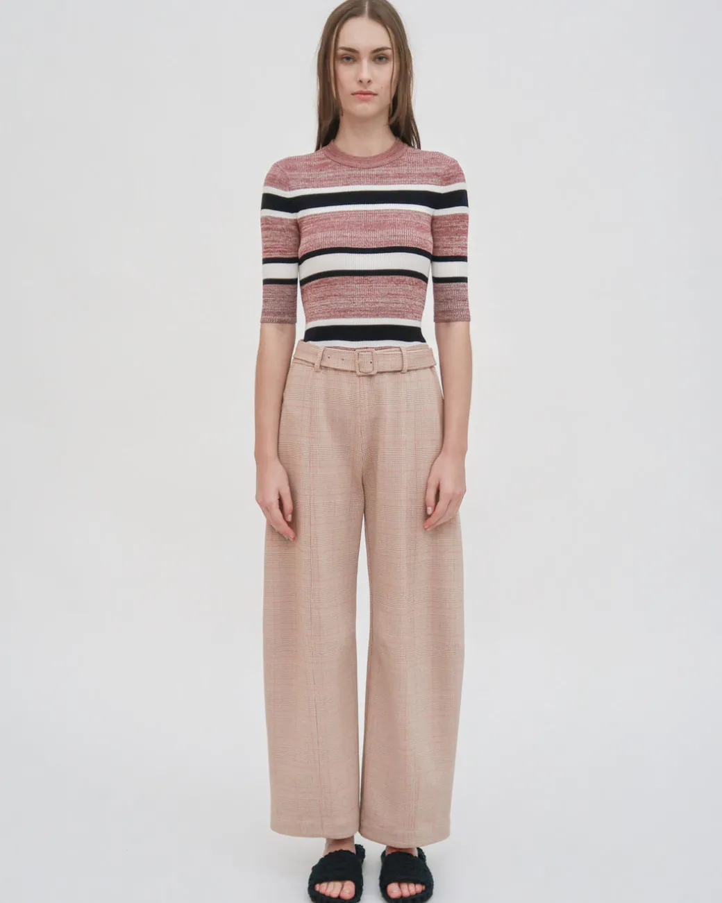 STRIPED CROPPED SLEEVE SWEATER