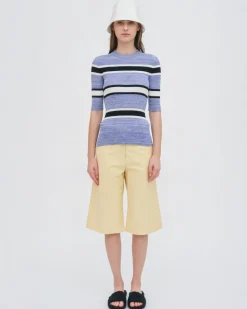 STRIPED CROPPED SLEEVE SWEATER