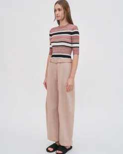 STRIPED CROPPED SLEEVE SWEATER