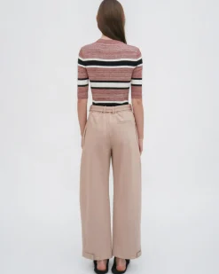 STRIPED CROPPED SLEEVE SWEATER