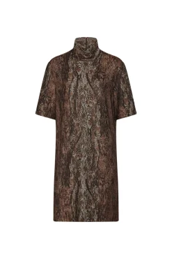 TURTLENECK SHIFT DRESS - WOODGRAIN