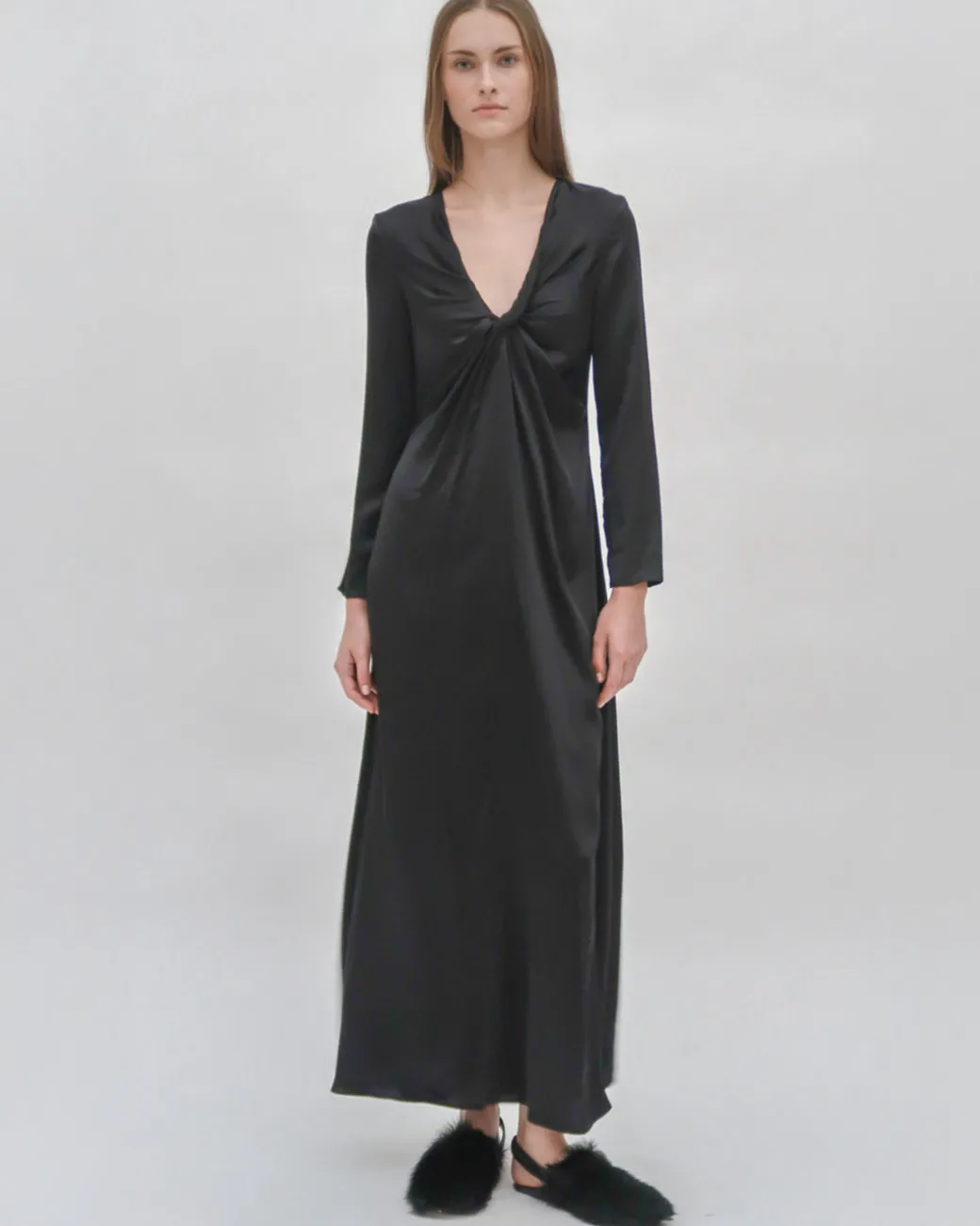 TWIST FRONT LONG SLEEVE GOWN