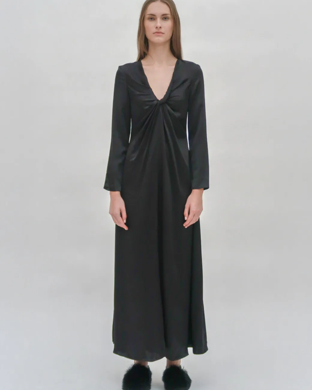 TWIST FRONT LONG SLEEVE GOWN