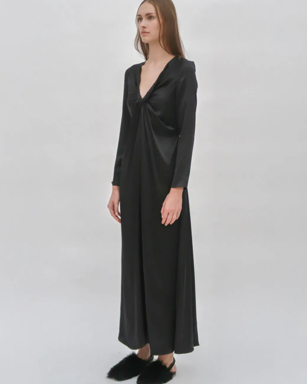 TWIST FRONT LONG SLEEVE GOWN
