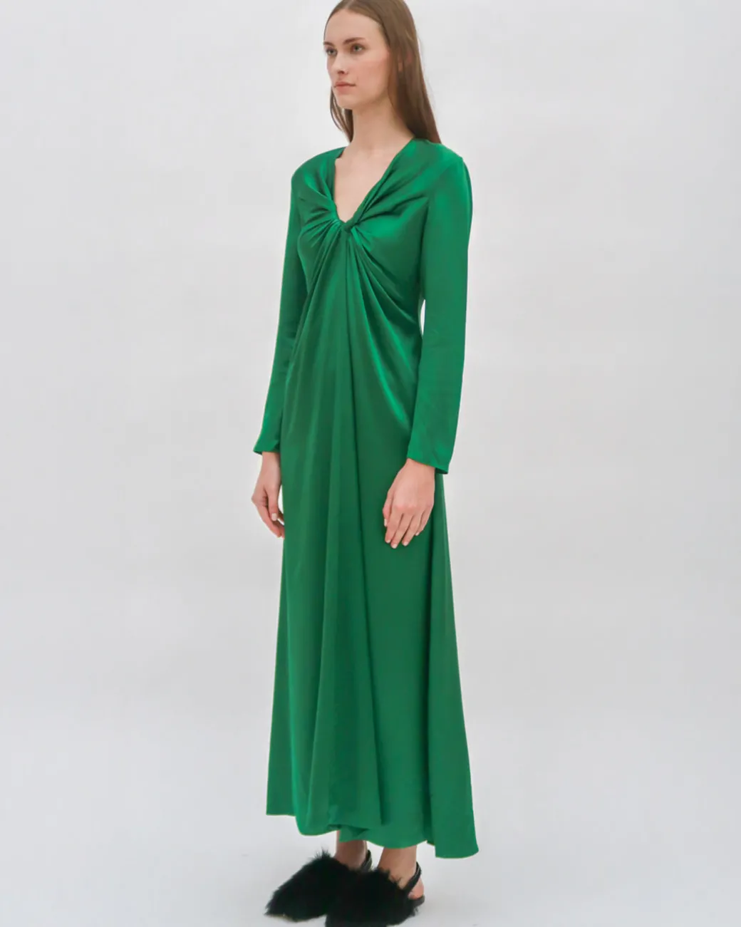 TWIST FRONT LONG SLEEVE GOWN
