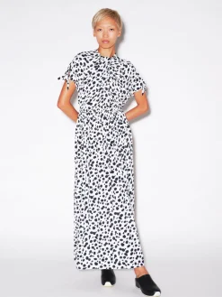 TWIST NECK TIE DRESS - ANIMAL POLKA DOT