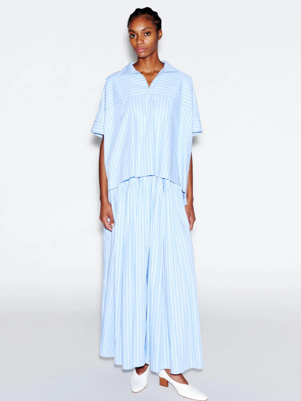 ZIP UP PULLOVER TOP - STRIPED SHIRTING