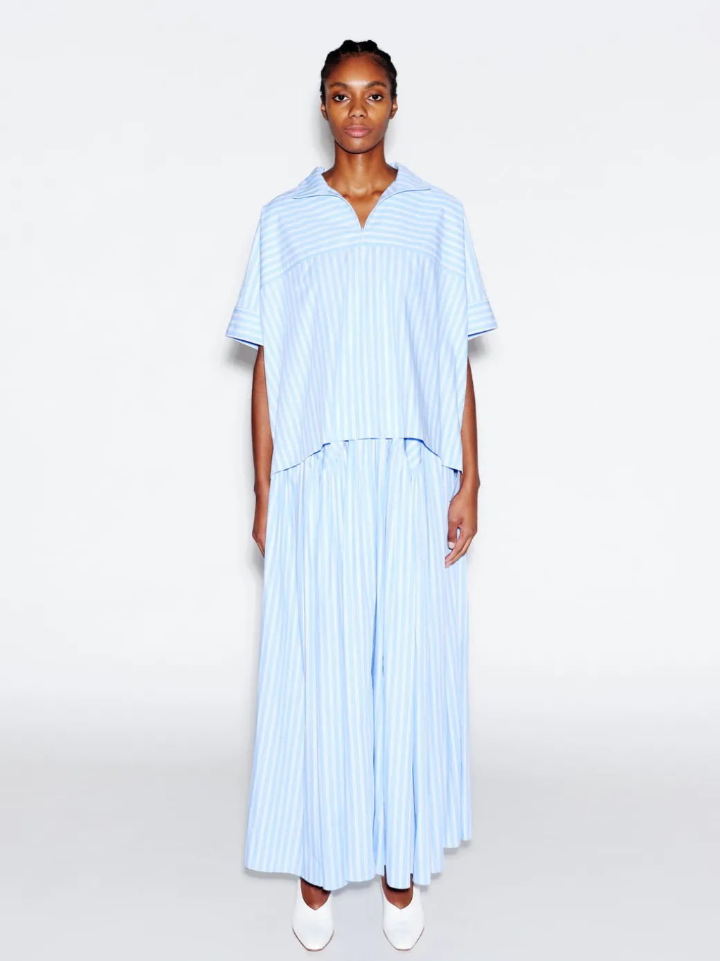 ZIP UP PULLOVER TOP - STRIPED SHIRTING