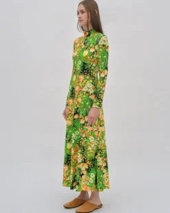 ZIP UP TURTLENECK DRESS - GARDEN FLORALS